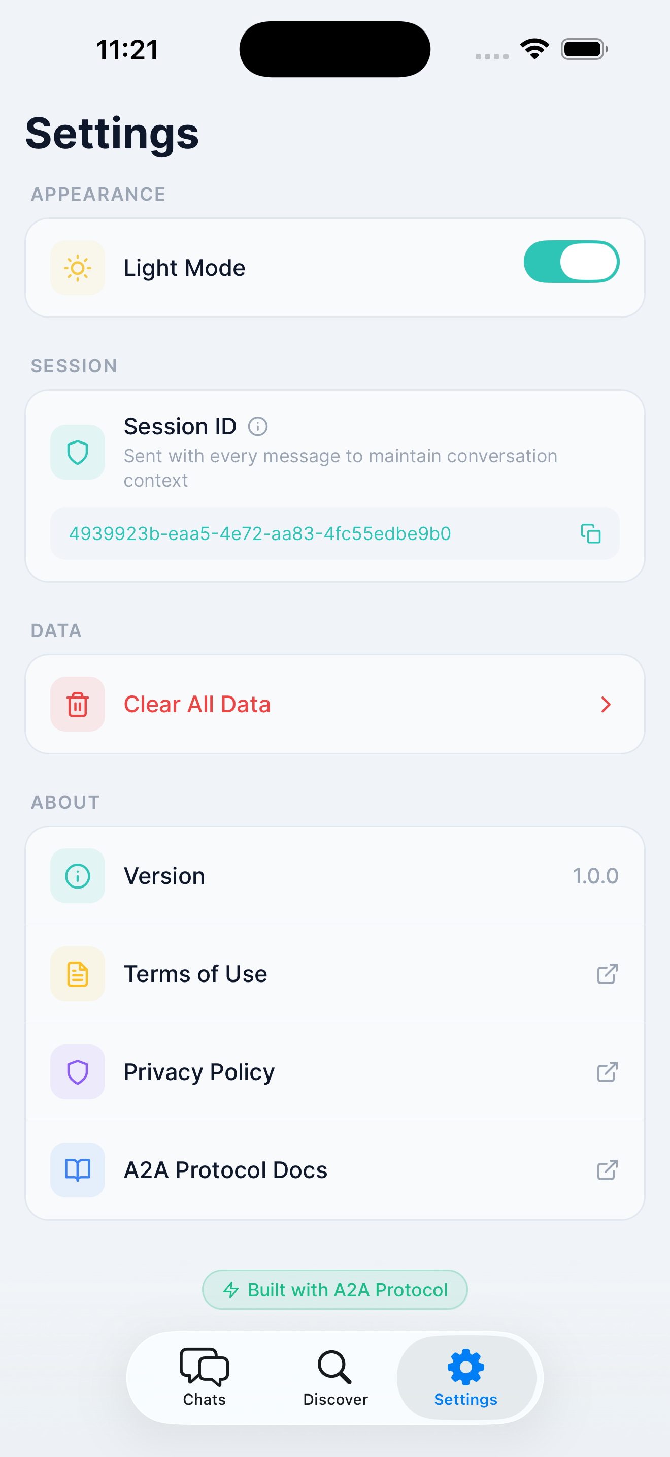 Settings menu